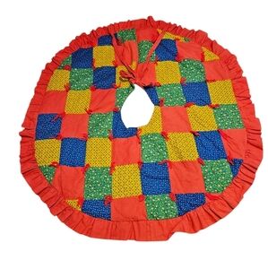 Vintage‎ Retro Handmade Colorful Patchwork Christmas Tree Shirt 45" W34